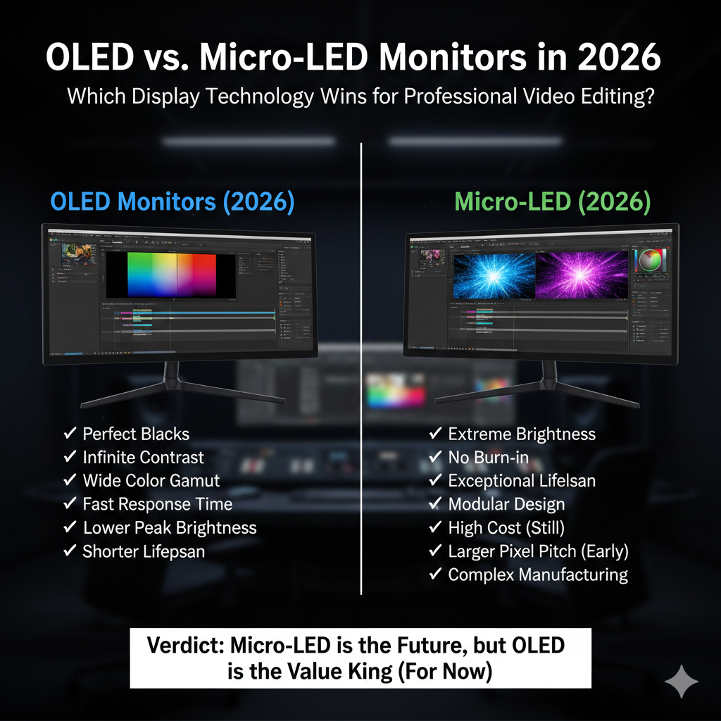 OLED vs. Micro-LED Monitors in 2026: Which Display Technology Wins for Professional Video Editing?