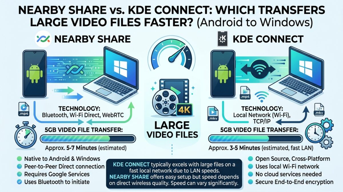 Nearby Share vs KDE Connect: Which Transfers Large Video Files Faster Between Android and Windows?