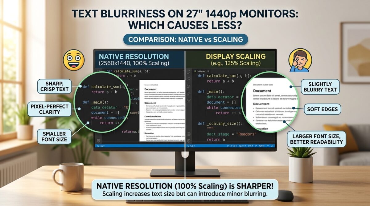 Display Scaling vs Native Resolution: Which Causes Less Text Blurriness on 27-inch 1440p Monitors