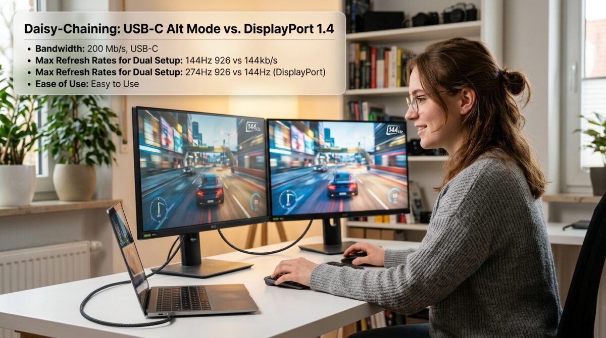 USB-C Alt Mode vs DisplayPort 1.4: Which is Better for Daisy-Chaining Dual High-Refresh Monitors?