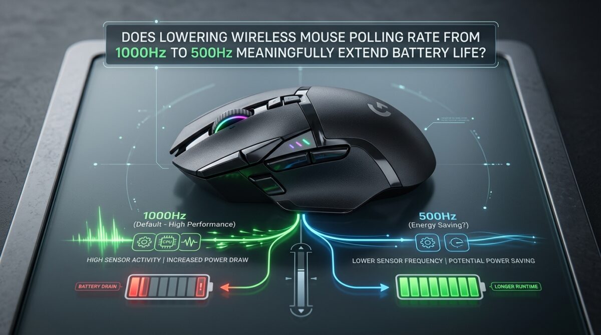 Does Lowering Wireless Mouse Polling Rate from 1000Hz to 500Hz Meaningfully Extend Battery Life?