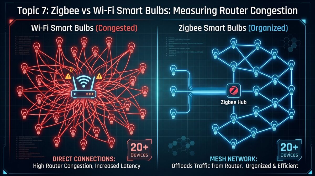 Zigbee vs Wi-Fi Smart Bulbs: Measuring Router Congestion When Connecting 20+ Smart Home Devices